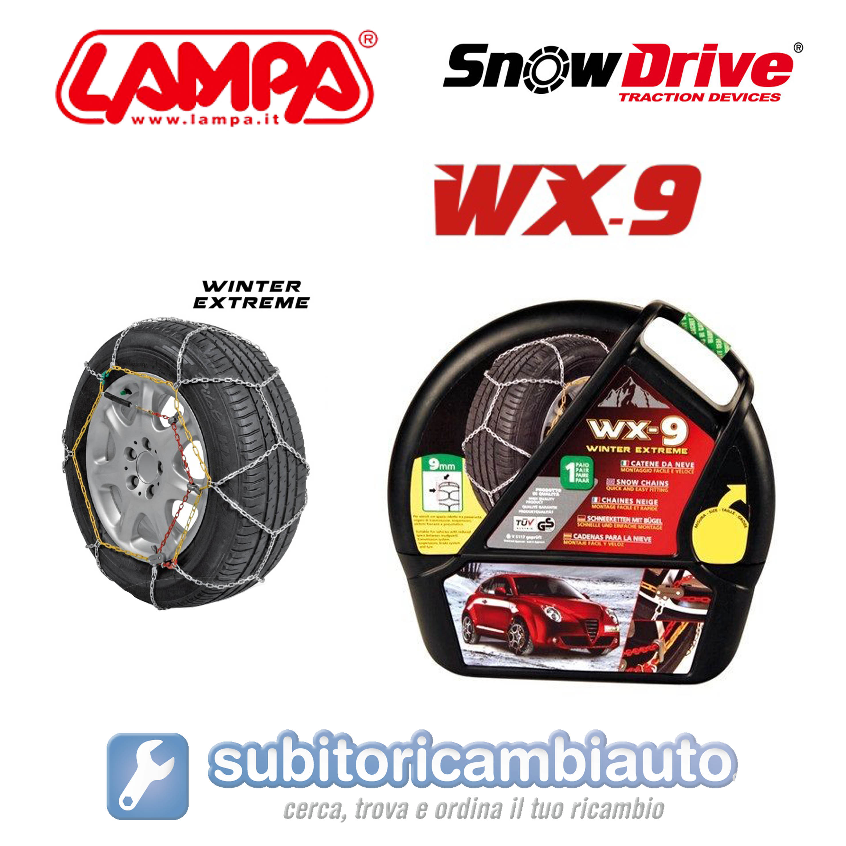 Catene Neve 9mm Lampa WX-9 FIAT PANDA 4X4 Gruppo 5 gomme 165//70r14 GD02007