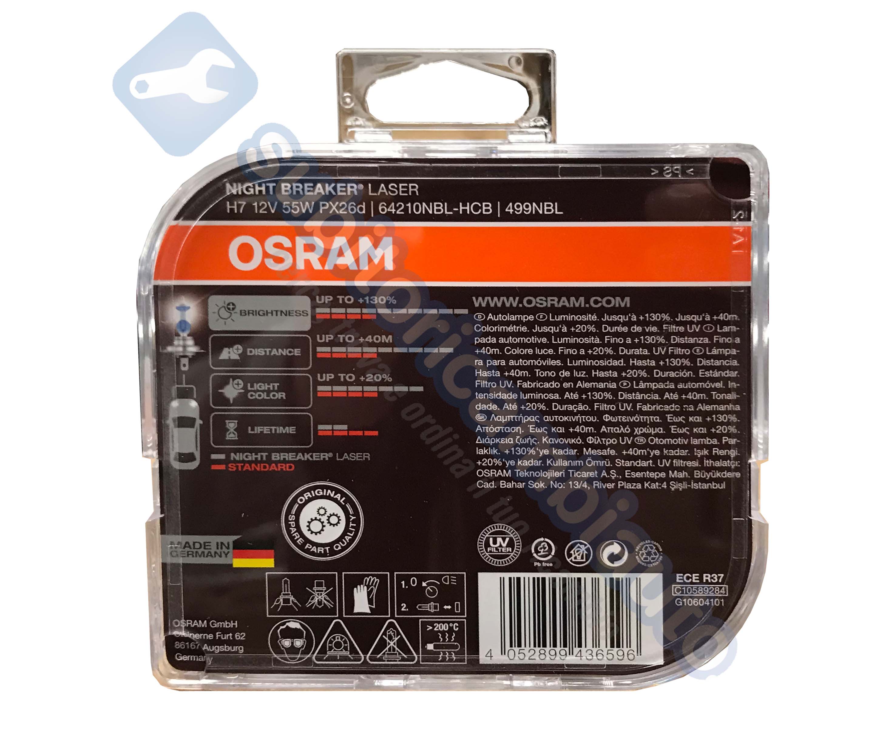 COPPIA LAMPADE OSRAM H7 NIGHT BREAKER LASER 64210 NBL HCB